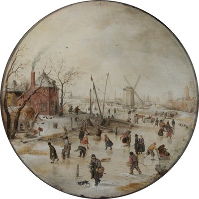 Frozen River with Skaters by Hendrick Avercamp